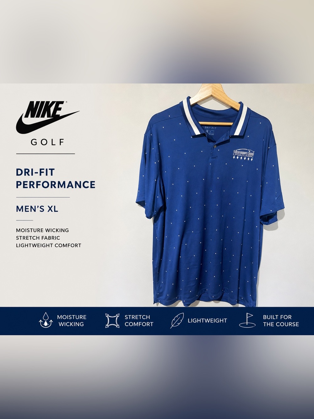 Nike Golf Dri-FIT Polo XL Blue Country Club Quiet Luxury Golfcore Performance